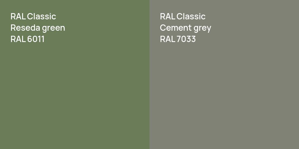 RAL Classic  Reseda green vs. RAL Classic  Cement grey