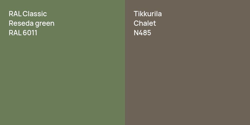 RAL Classic  Reseda green vs. Tikkurila Chalet