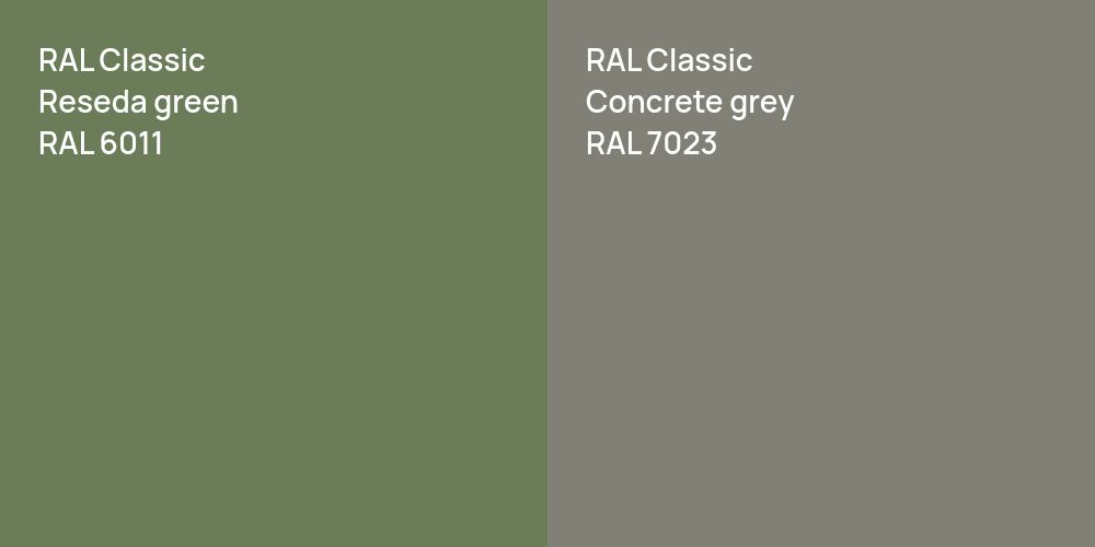 RAL Classic  Reseda green vs. RAL Classic  Concrete grey