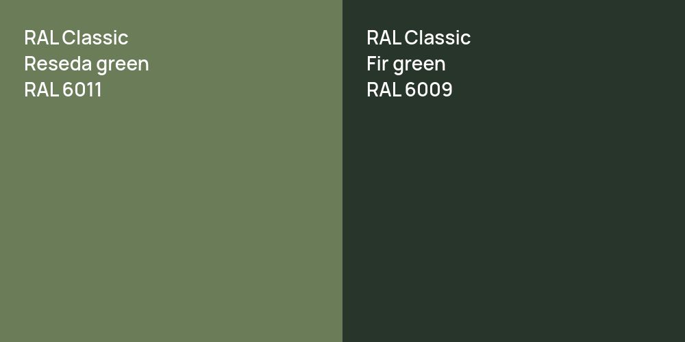 RAL Classic  Reseda green vs. RAL Classic  Fir green