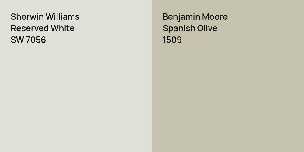 Sherwin Williams Reserved White vs. Benjamin Moore Spanish Olive