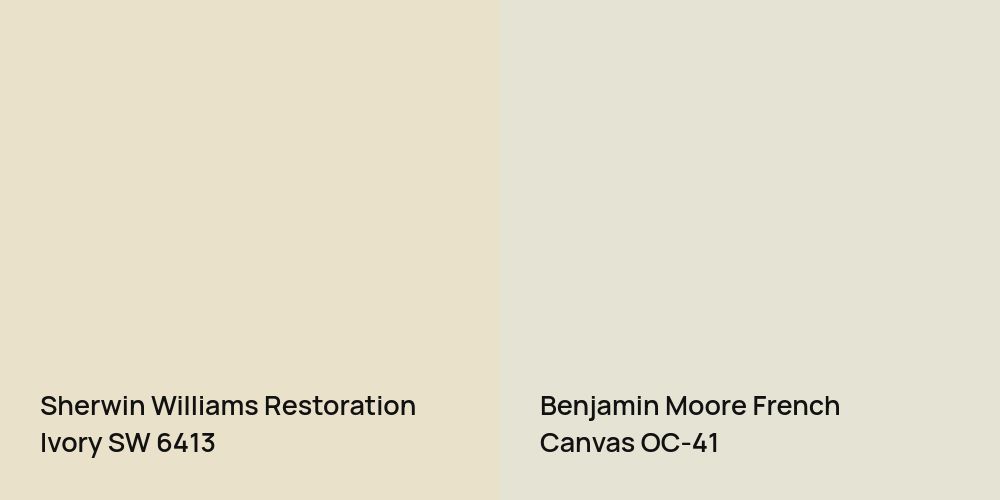 Sherwin Williams Restoration Ivory vs. Benjamin Moore French Canvas