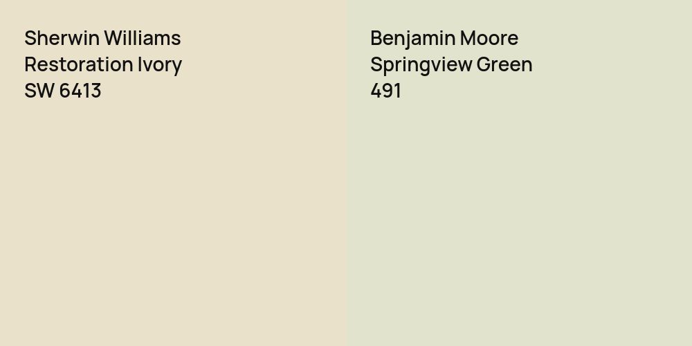 Sherwin Williams Restoration Ivory vs. Benjamin Moore Springview Green