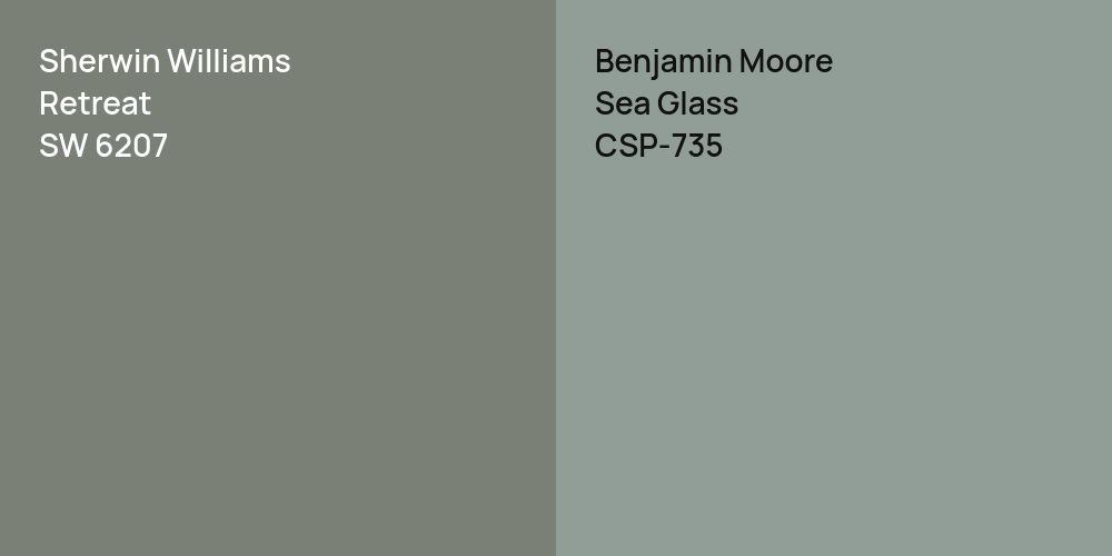 Sherwin Williams Retreat vs. Benjamin Moore Sea Glass