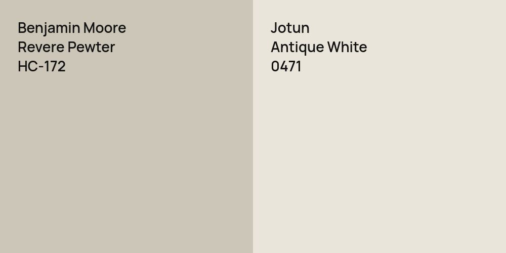 Benjamin Moore Revere Pewter vs. Jotun Antique White