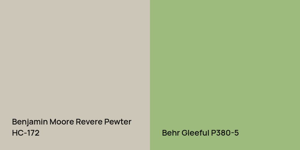 Benjamin Moore Revere Pewter vs. Behr Gleeful