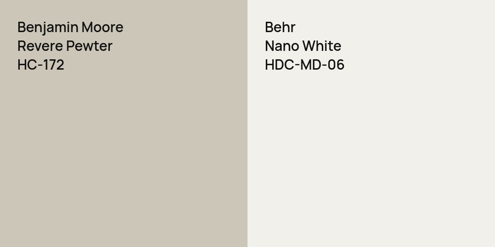 Benjamin Moore Revere Pewter vs. Behr Nano White