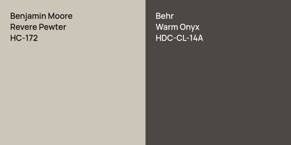 Benjamin Moore Revere Pewter vs. Behr Warm Onyx