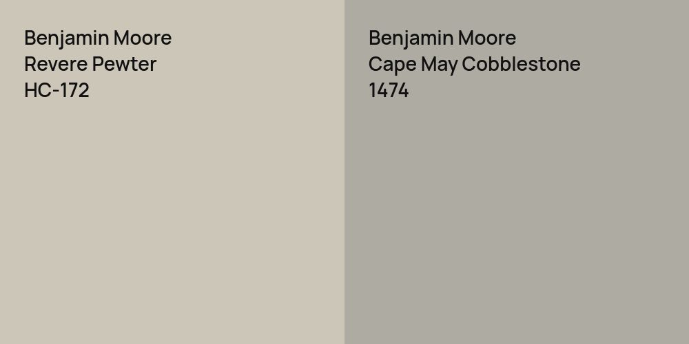 Benjamin Moore Revere Pewter vs. Benjamin Moore Cape May Cobblestone