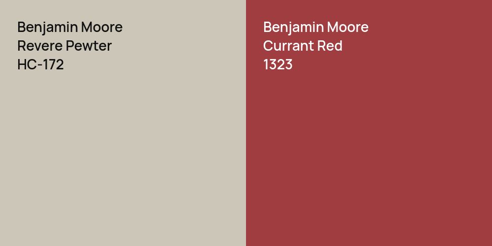 Benjamin Moore Revere Pewter vs. Benjamin Moore Currant Red