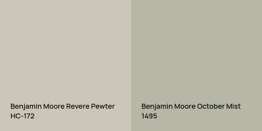 Benjamin Moore Revere Pewter vs. Benjamin Moore October Mist