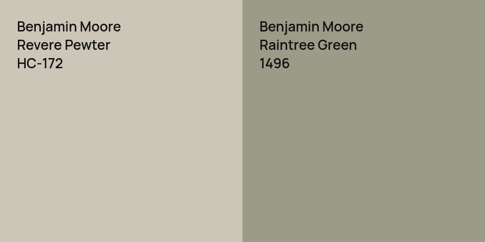 Benjamin Moore Revere Pewter vs. Benjamin Moore Raintree Green