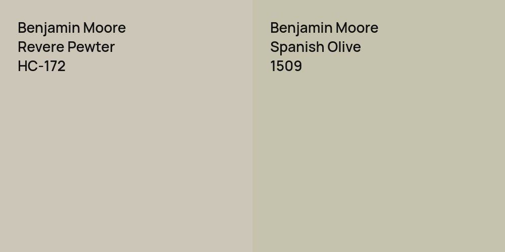 Benjamin Moore Revere Pewter vs. Benjamin Moore Spanish Olive