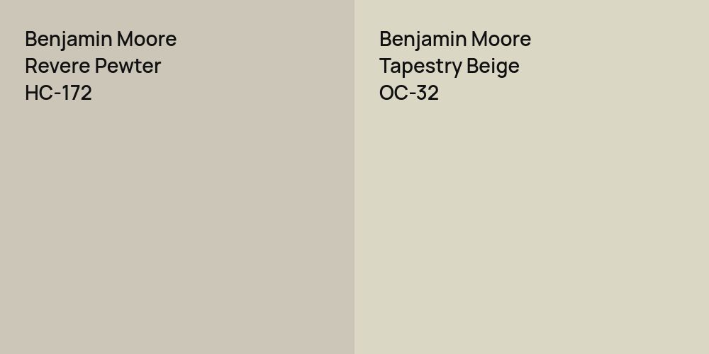 Benjamin Moore Revere Pewter vs. Benjamin Moore Tapestry Beige