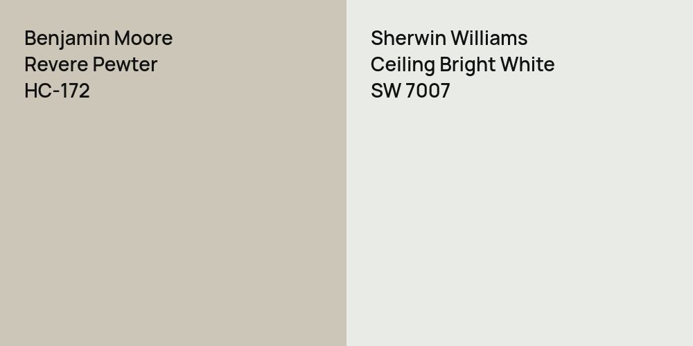 Benjamin Moore Revere Pewter vs. Sherwin Williams Ceiling Bright White