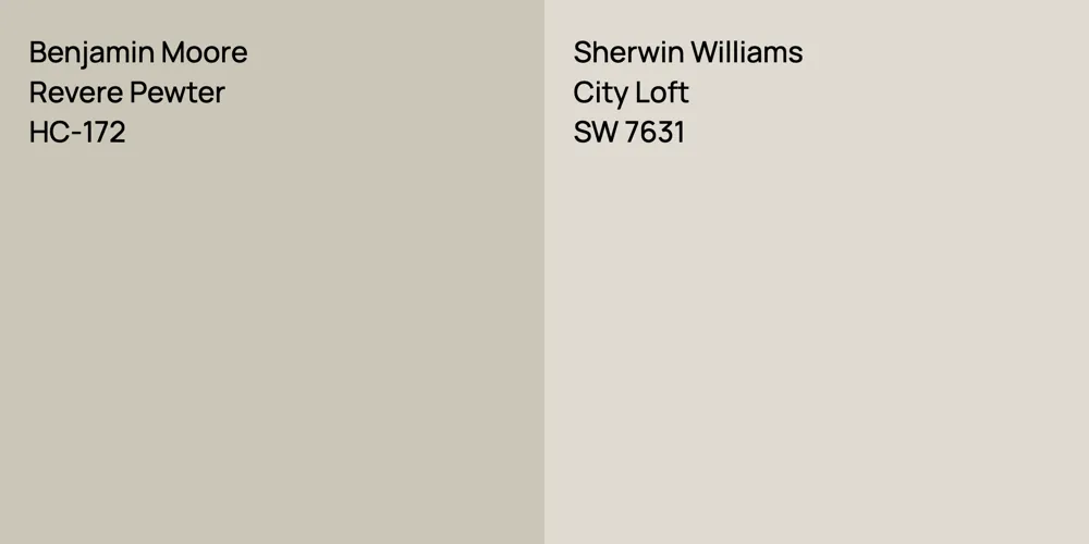 Benjamin Moore Revere Pewter vs. Sherwin Williams City Loft