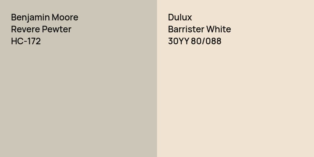 Benjamin Moore Revere Pewter vs. Dulux Barrister White