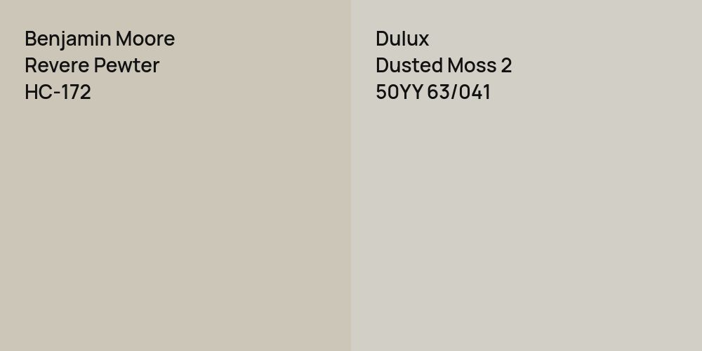 Benjamin Moore Revere Pewter vs. Dulux Dusted Moss 2