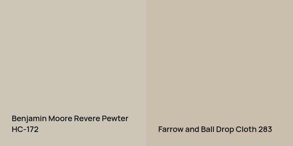 Benjamin Moore Revere Pewter vs. Farrow and Ball Drop Cloth