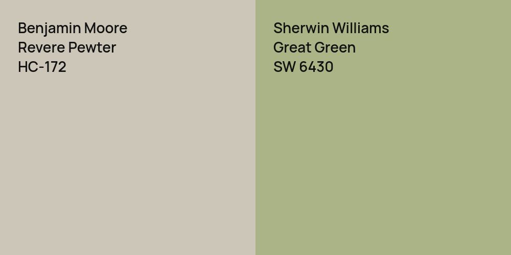 Benjamin Moore Revere Pewter vs. Sherwin Williams Great Green