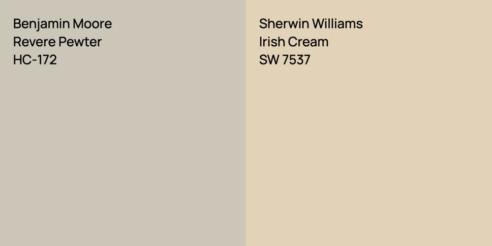 Benjamin Moore Revere Pewter vs. Sherwin Williams Irish Cream