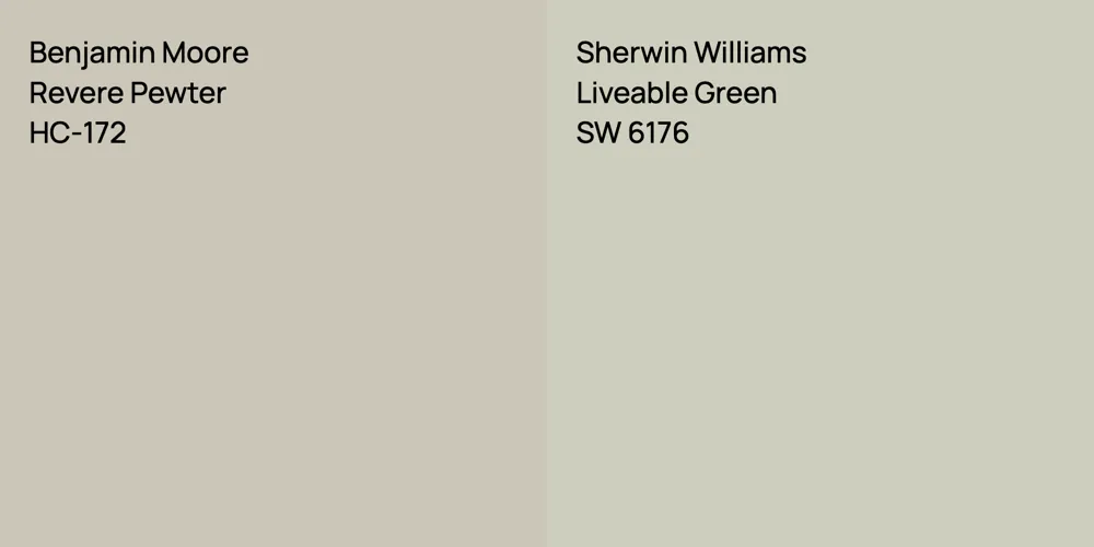 Benjamin Moore Revere Pewter vs. Sherwin Williams Liveable Green