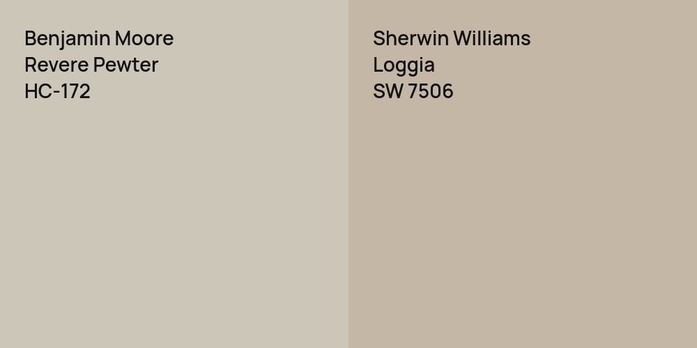 Benjamin Moore Revere Pewter vs. Sherwin Williams Loggia