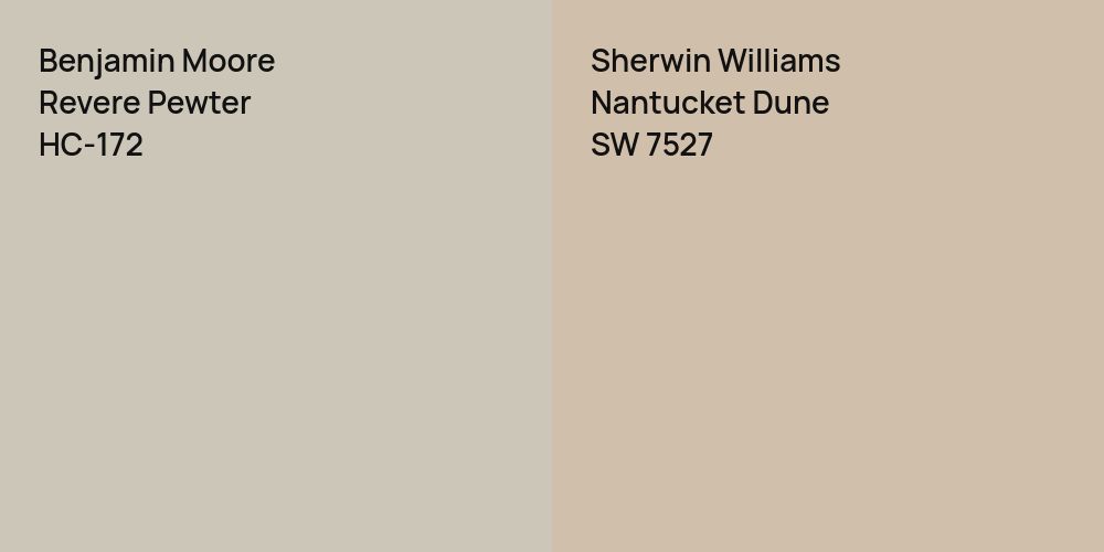 Benjamin Moore Revere Pewter vs. Sherwin Williams Nantucket Dune