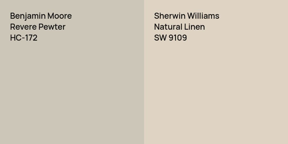 Benjamin Moore Revere Pewter vs. Sherwin Williams Natural Linen