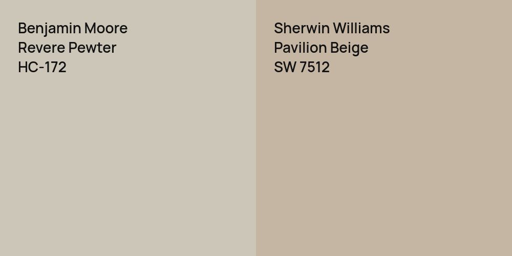 Benjamin Moore Revere Pewter vs. Sherwin Williams Pavilion Beige