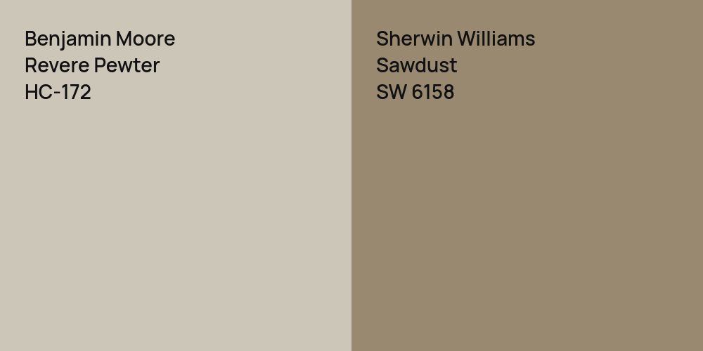 Benjamin Moore Revere Pewter vs. Sherwin Williams Sawdust