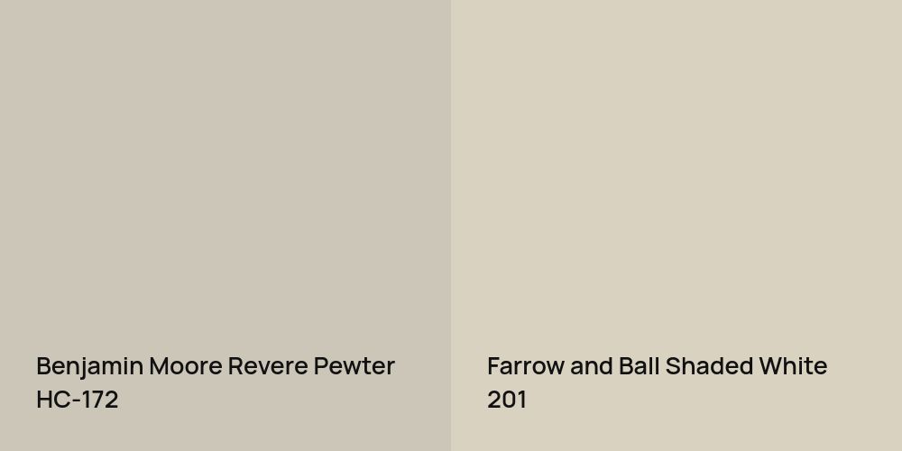 Benjamin Moore Revere Pewter vs. Farrow and Ball Shaded White