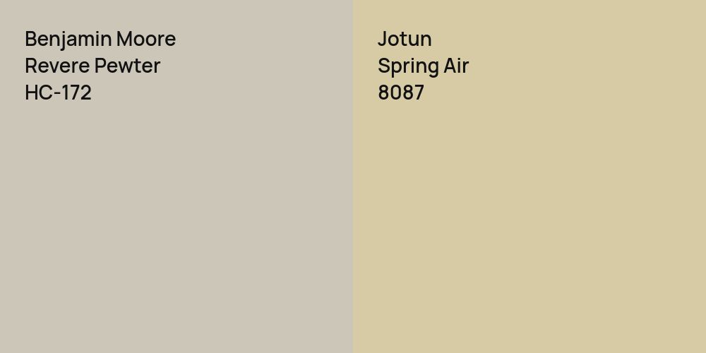 Benjamin Moore Revere Pewter vs. Jotun Spring Air