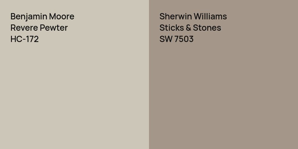 Benjamin Moore Revere Pewter vs. Sherwin Williams Sticks & Stones