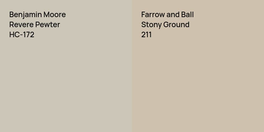 Benjamin Moore Revere Pewter vs. Farrow and Ball Stony Ground