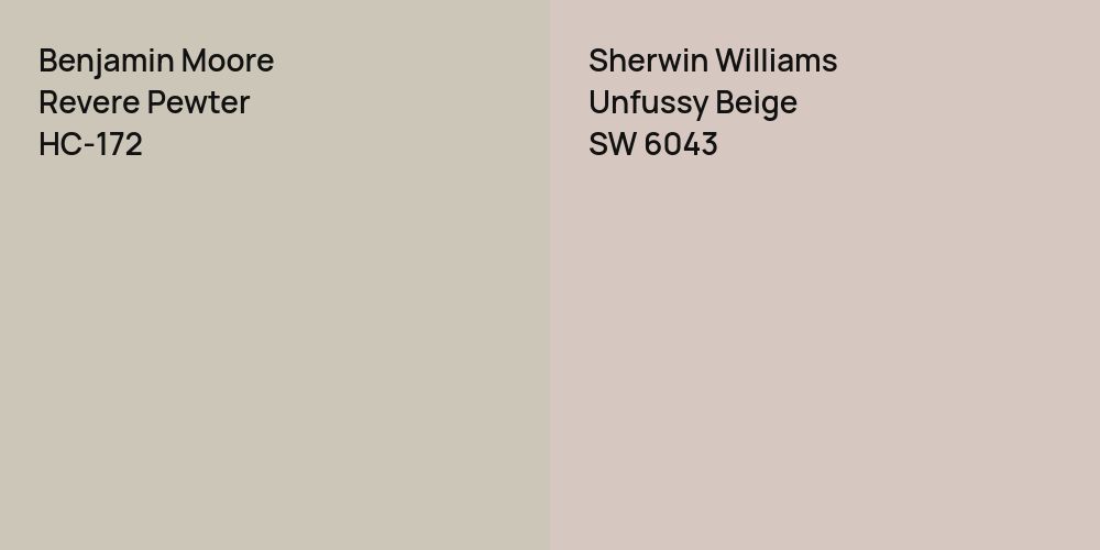 Benjamin Moore Revere Pewter vs. Sherwin Williams Unfussy Beige