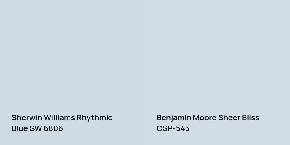 Sherwin Williams Rhythmic Blue vs. Benjamin Moore Sheer Bliss