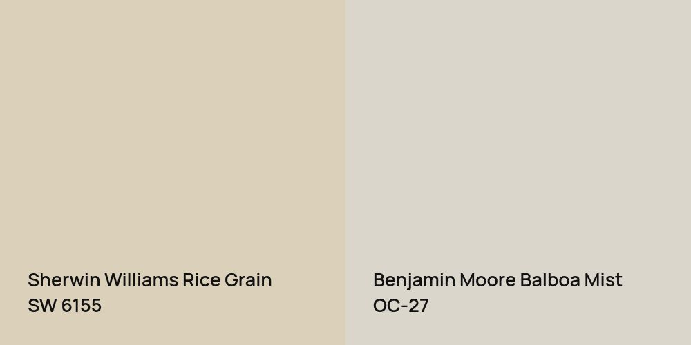 Sherwin Williams Rice Grain vs. Benjamin Moore Balboa Mist