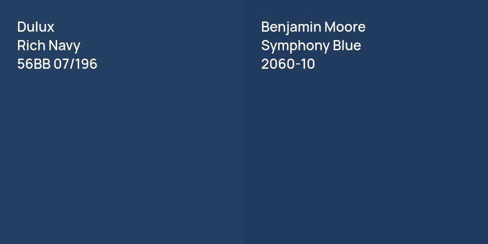 Dulux Rich Navy vs. Benjamin Moore Symphony Blue