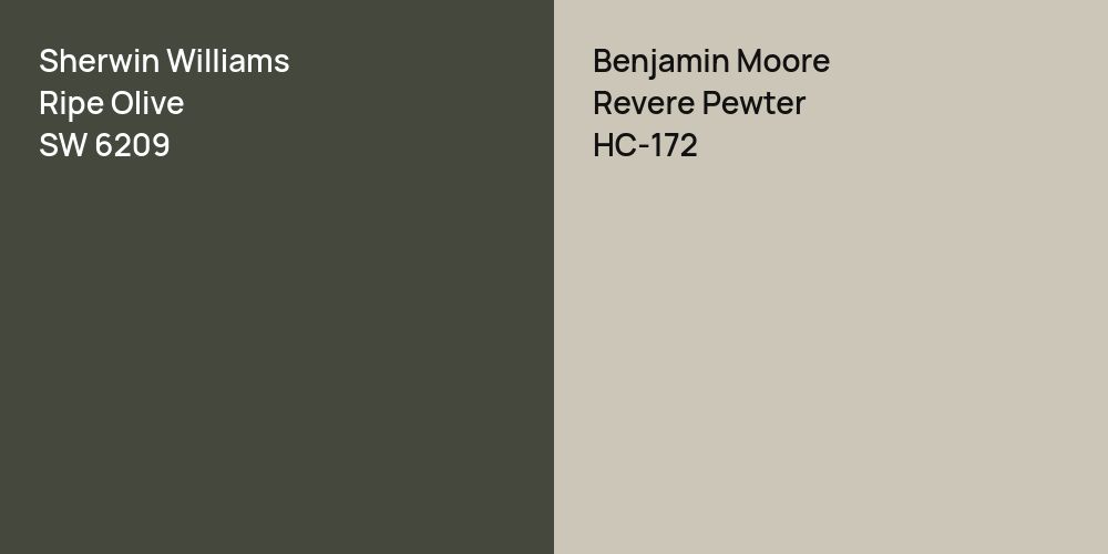 Sherwin Williams Ripe Olive vs. Benjamin Moore Revere Pewter