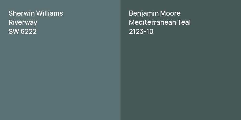 Sherwin Williams Riverway vs. Benjamin Moore Mediterranean Teal