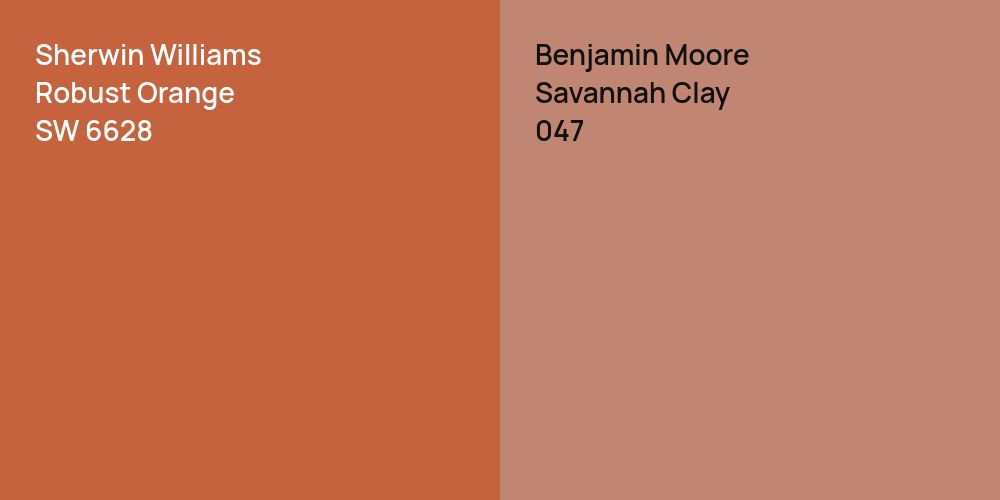 Sherwin Williams Robust Orange vs. Benjamin Moore Savannah Clay