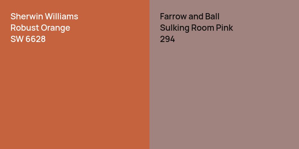 Sherwin Williams Robust Orange vs. Farrow and Ball Sulking Room Pink