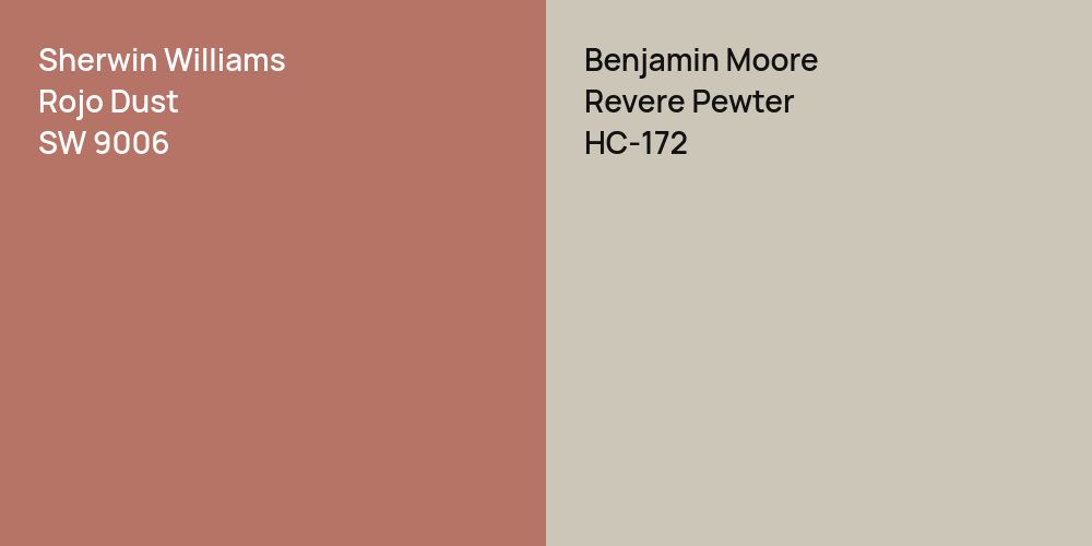 Sherwin Williams Rojo Dust vs. Benjamin Moore Revere Pewter