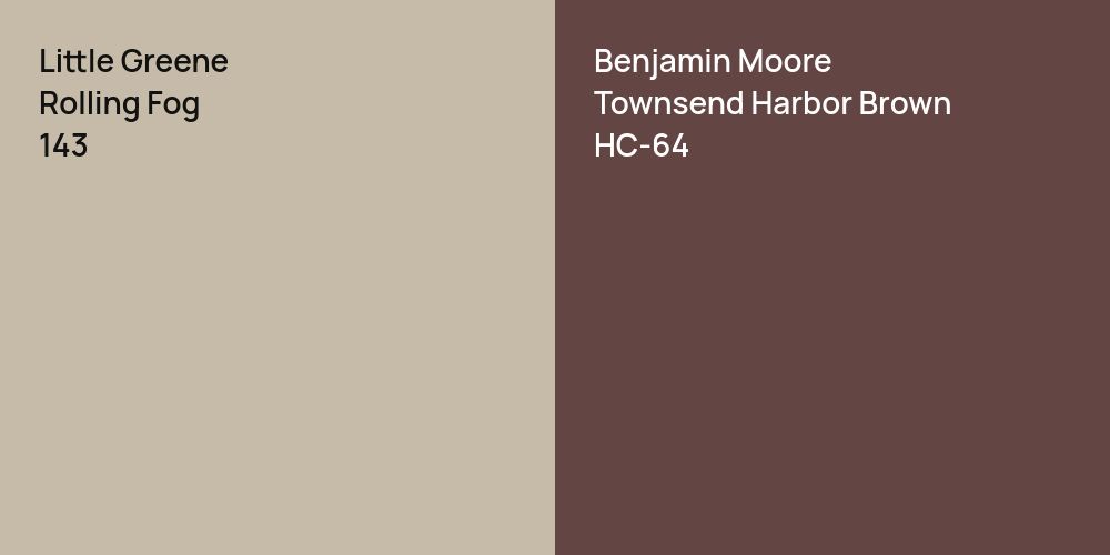 Little Greene Rolling Fog vs. Benjamin Moore Townsend Harbor Brown