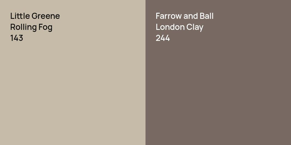 Little Greene Rolling Fog vs. Farrow and Ball London Clay