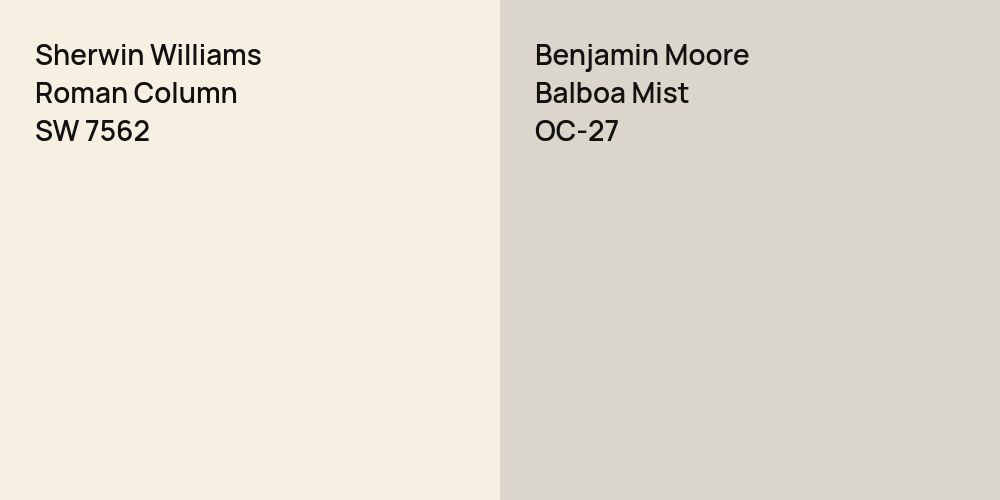 Sherwin Williams Roman Column vs. Benjamin Moore Balboa Mist