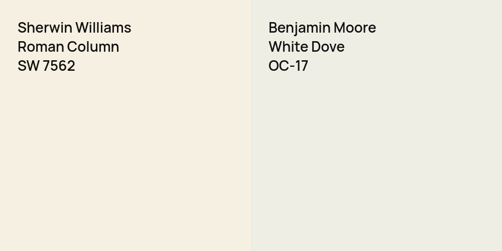 Sherwin Williams Roman Column vs. Benjamin Moore White Dove