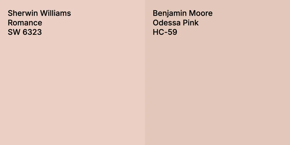 Sherwin Williams Romance vs. Benjamin Moore Odessa Pink