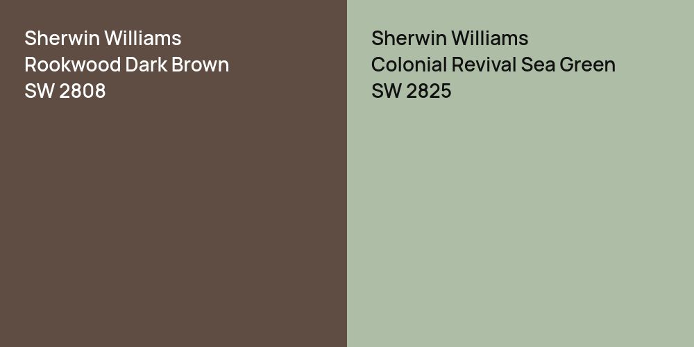 Sherwin Williams Rookwood Dark Brown vs. Sherwin Williams Colonial Revival Sea Green